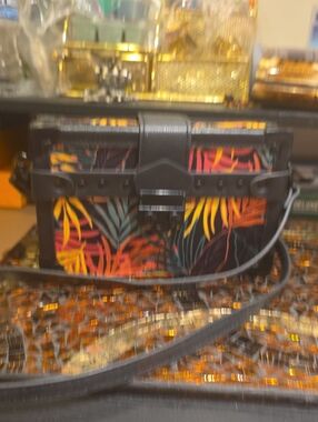 Call It Spring Black Crossbody Bag with Multicolor Tropical Print